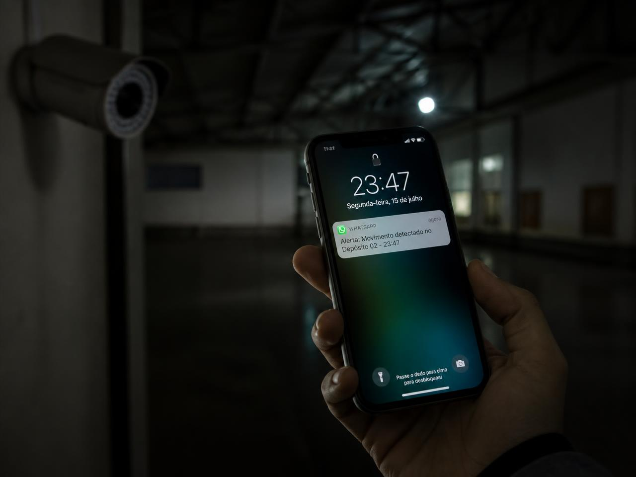 Técnico instalando una cámara de seguridad en un local comercial